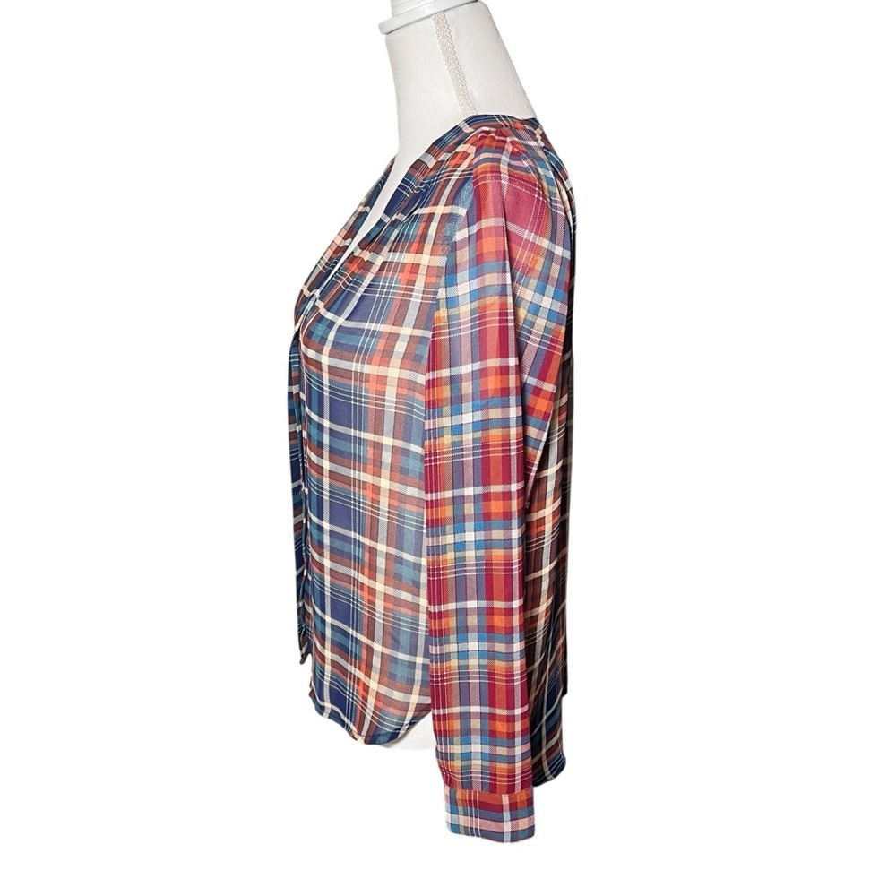 Anthropologie Maeve Sheer Plaid Printed Long Sleeve Blouse V-neck Size Small EUC - Picture 7 of 15